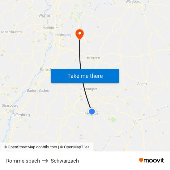 Rommelsbach to Schwarzach map