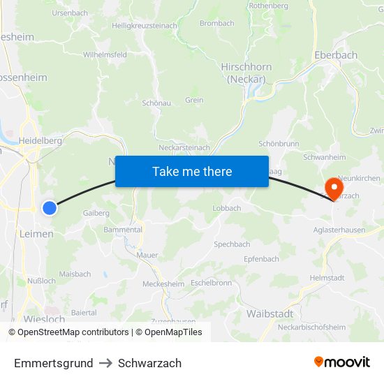 Emmertsgrund to Schwarzach map