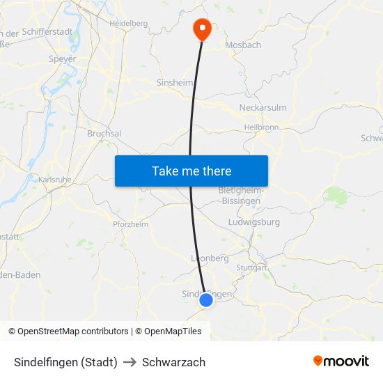 Sindelfingen (Stadt) to Schwarzach map