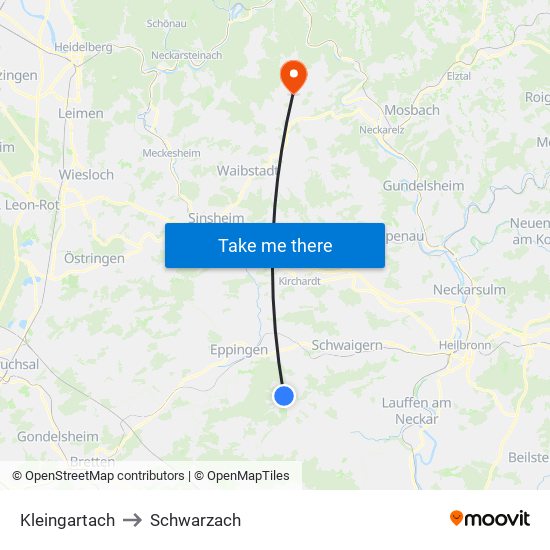 Kleingartach to Schwarzach map