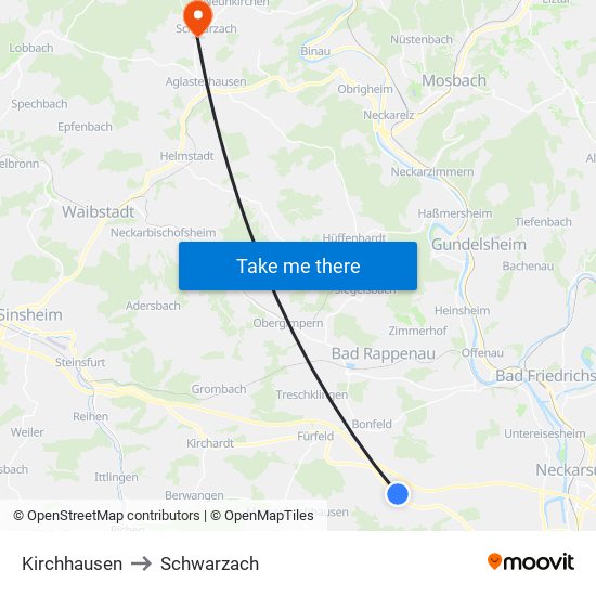 Kirchhausen to Schwarzach map