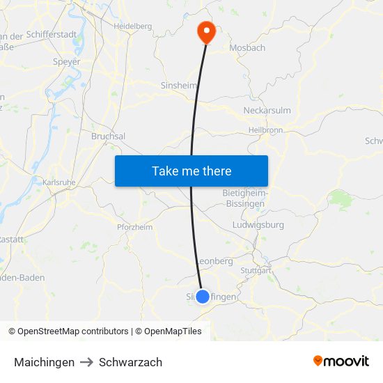 Maichingen to Schwarzach map