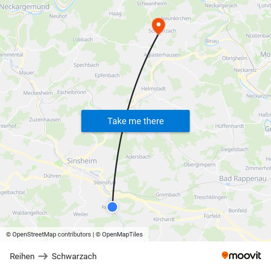 Reihen to Schwarzach map