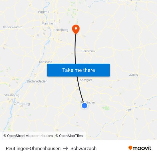 Reutlingen-Ohmenhausen to Schwarzach map