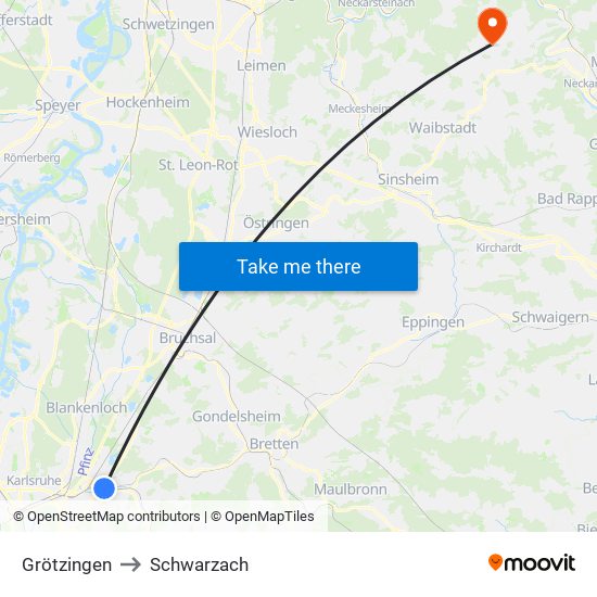 Grötzingen to Schwarzach map
