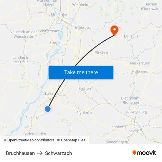 Bruchhausen to Schwarzach map