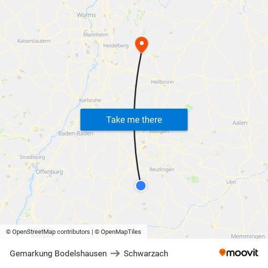 Gemarkung Bodelshausen to Schwarzach map