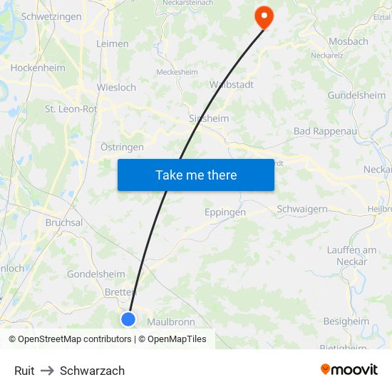 Ruit to Schwarzach map