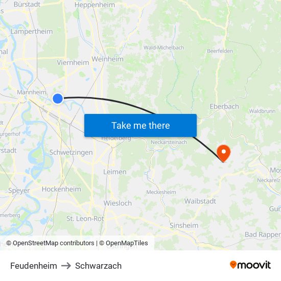Feudenheim to Schwarzach map