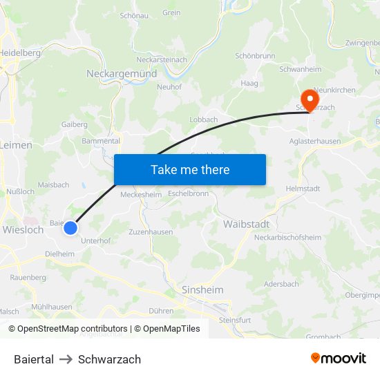 Baiertal to Schwarzach map