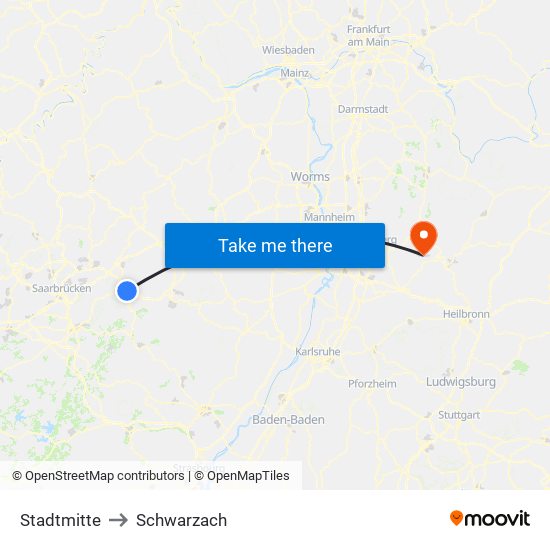 Stadtmitte to Schwarzach map