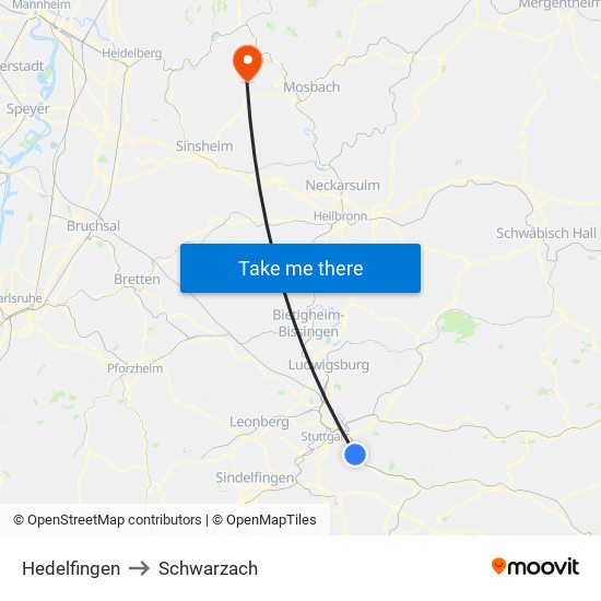 Hedelfingen to Schwarzach map