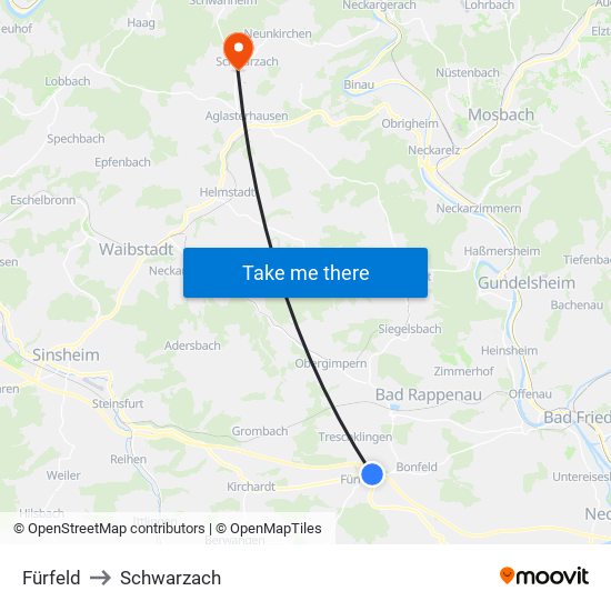 Fürfeld to Schwarzach map