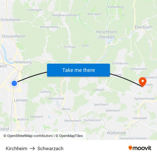 Kirchheim to Schwarzach map