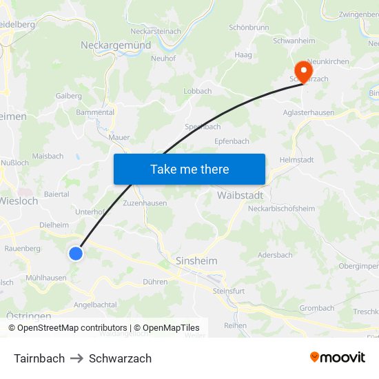 Tairnbach to Schwarzach map