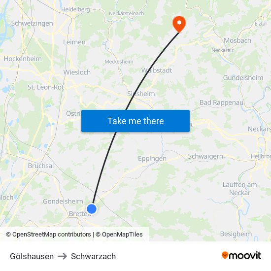 Gölshausen to Schwarzach map