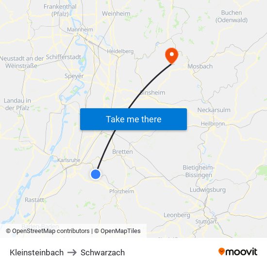 Kleinsteinbach to Schwarzach map