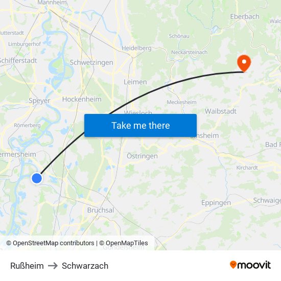 Rußheim to Schwarzach map