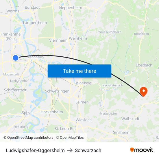 Ludwigshafen-Oggersheim to Schwarzach map
