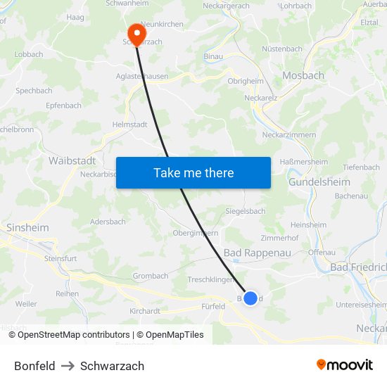 Bonfeld to Schwarzach map