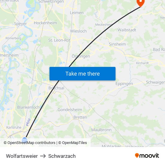 Wolfartsweier to Schwarzach map