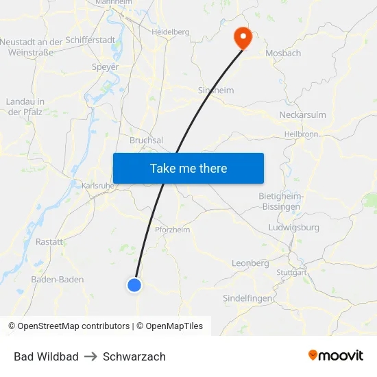 Bad Wildbad to Schwarzach map