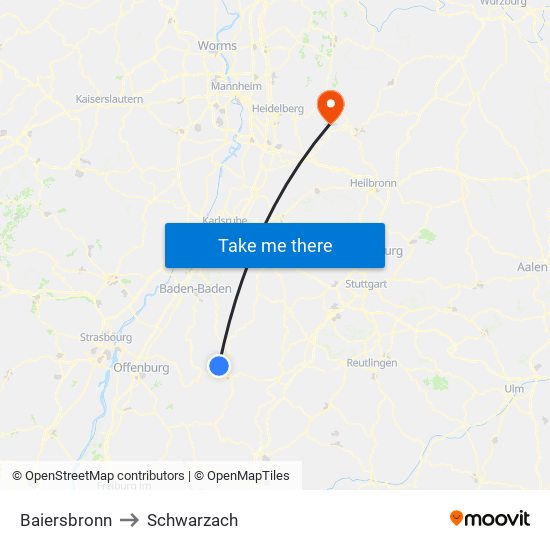 Baiersbronn to Schwarzach map