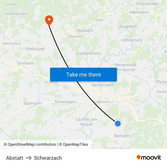 Abstatt to Schwarzach map