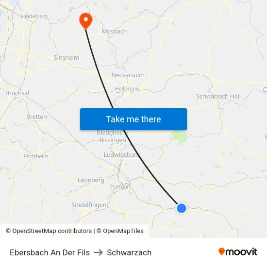 Ebersbach An Der Fils to Schwarzach map