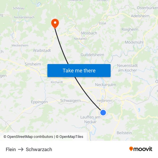 Flein to Schwarzach map
