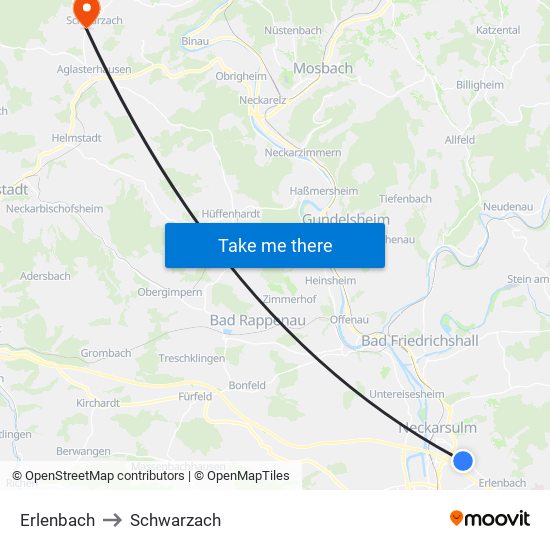 Erlenbach to Schwarzach map