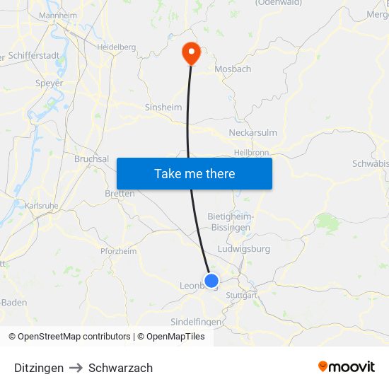 Ditzingen to Schwarzach map