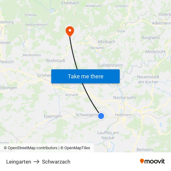 Leingarten to Schwarzach map