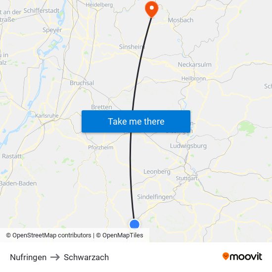 Nufringen to Schwarzach map