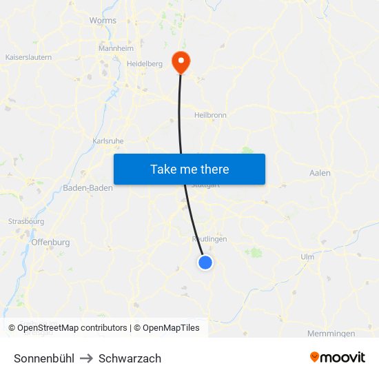 Sonnenbühl to Schwarzach map