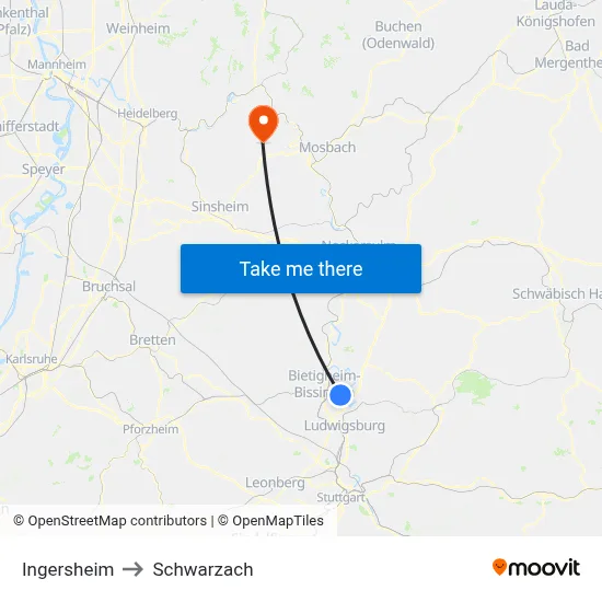 Ingersheim to Schwarzach map