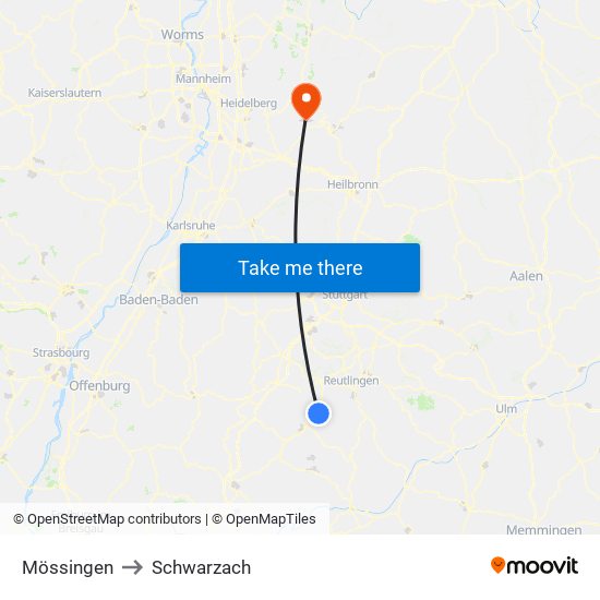 Mössingen to Schwarzach map