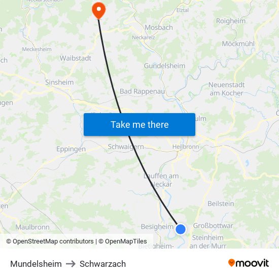 Mundelsheim to Schwarzach map