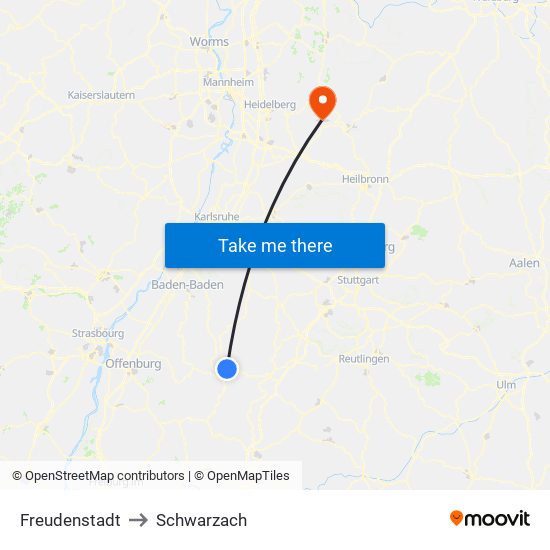 Freudenstadt to Schwarzach map