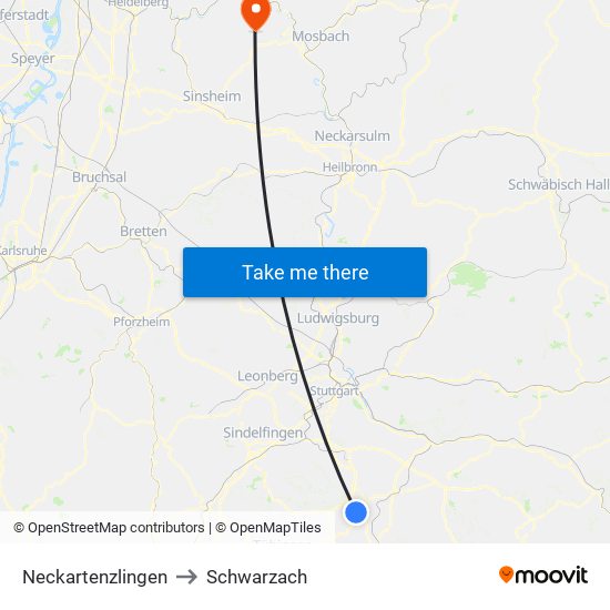 Neckartenzlingen to Schwarzach map