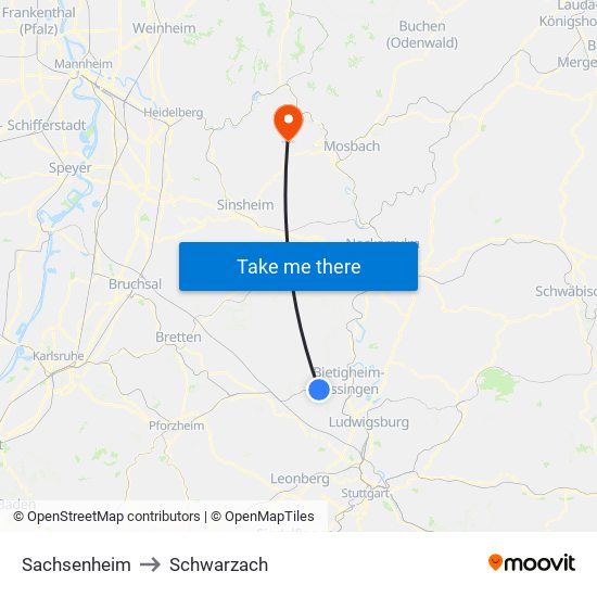 Sachsenheim to Schwarzach map