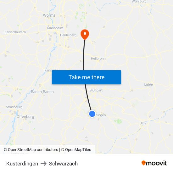 Kusterdingen to Schwarzach map