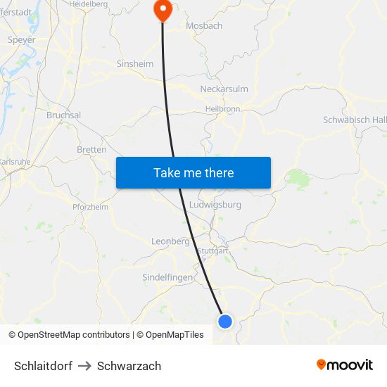 Schlaitdorf to Schwarzach map