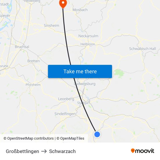 Großbettlingen to Schwarzach map