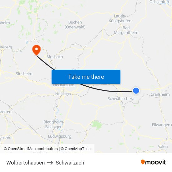 Wolpertshausen to Schwarzach map