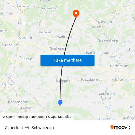 Zaberfeld to Schwarzach map