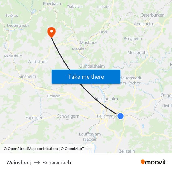 Weinsberg to Schwarzach map