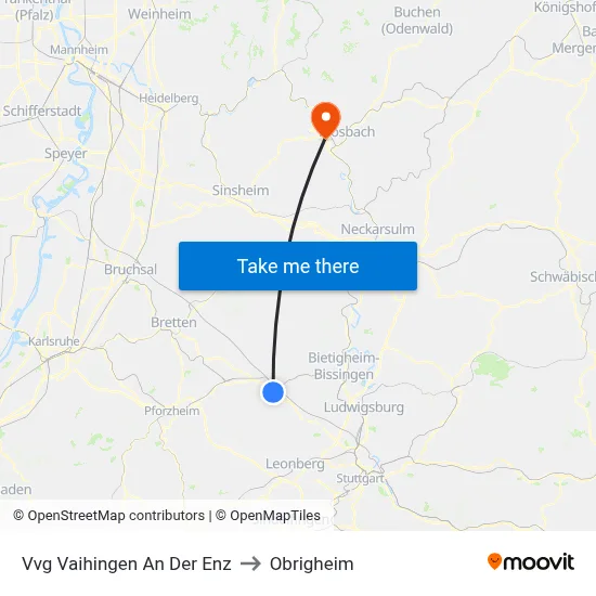 Vvg Vaihingen An Der Enz to Obrigheim map
