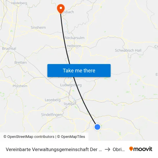 Vereinbarte Verwaltungsgemeinschaft Der Stadt Kirchheim Unter Teck to Obrigheim map