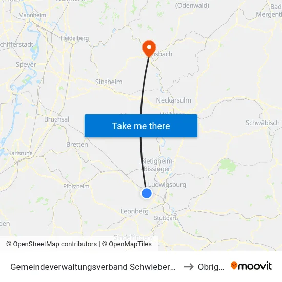 Gemeindeverwaltungsverband Schwieberdingen-Hemmingen to Obrigheim map